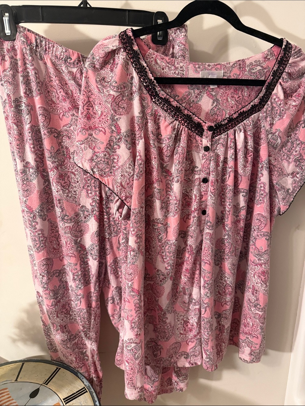 Secret Treasures Pink Paisley Two-Piece Sleep Set with Lace Trim